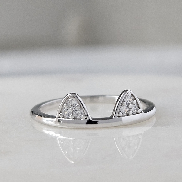 Cat Ear Ring, Solid 925 Sterling Silver Charmed Aroma Cat Collection - Picture 5 of 8